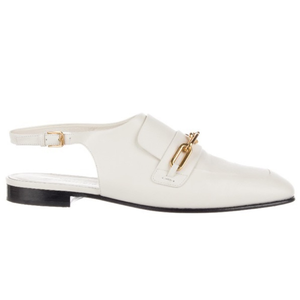 BURBERRY WHITE MULE FLATS WITH GOLD CHAIN NEW W/O BOX SIZE 37 7